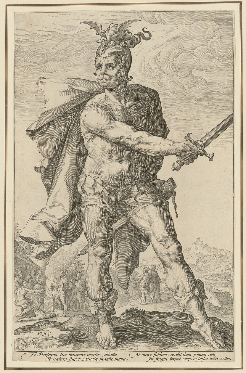 Mucius Scaevola, a „Római hősök” sorozat 3. lapja alkotó: Hendrick Goltzius
