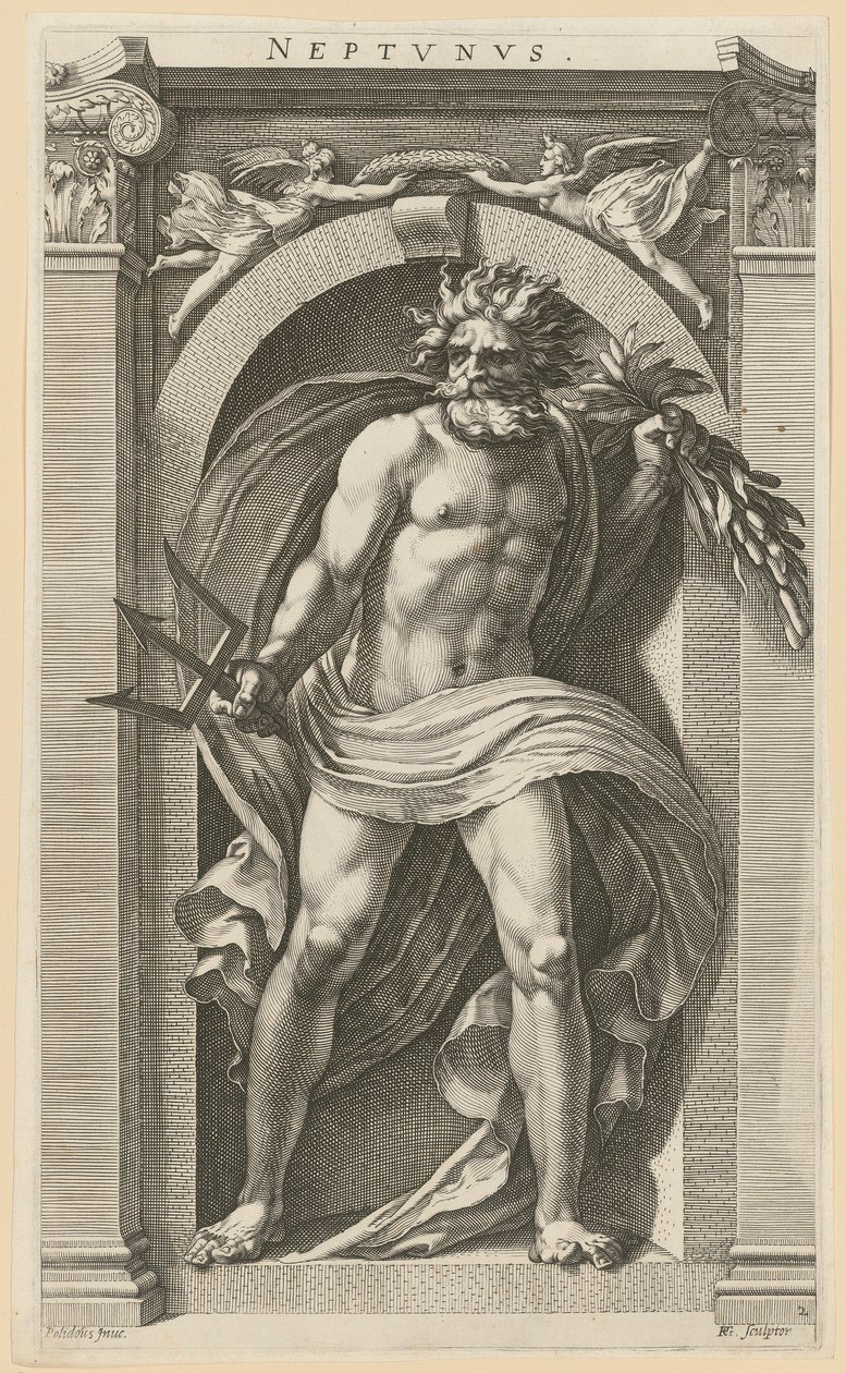 Neptun, a „Nyolc ókori istenség” sorozat 2. lapja alkotó: Hendrick Goltzius