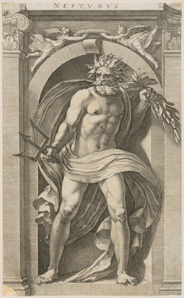 Neptun, a „Nyolc ókori istenség” sorozat 2. lapja alkotó: Hendrick Goltzius