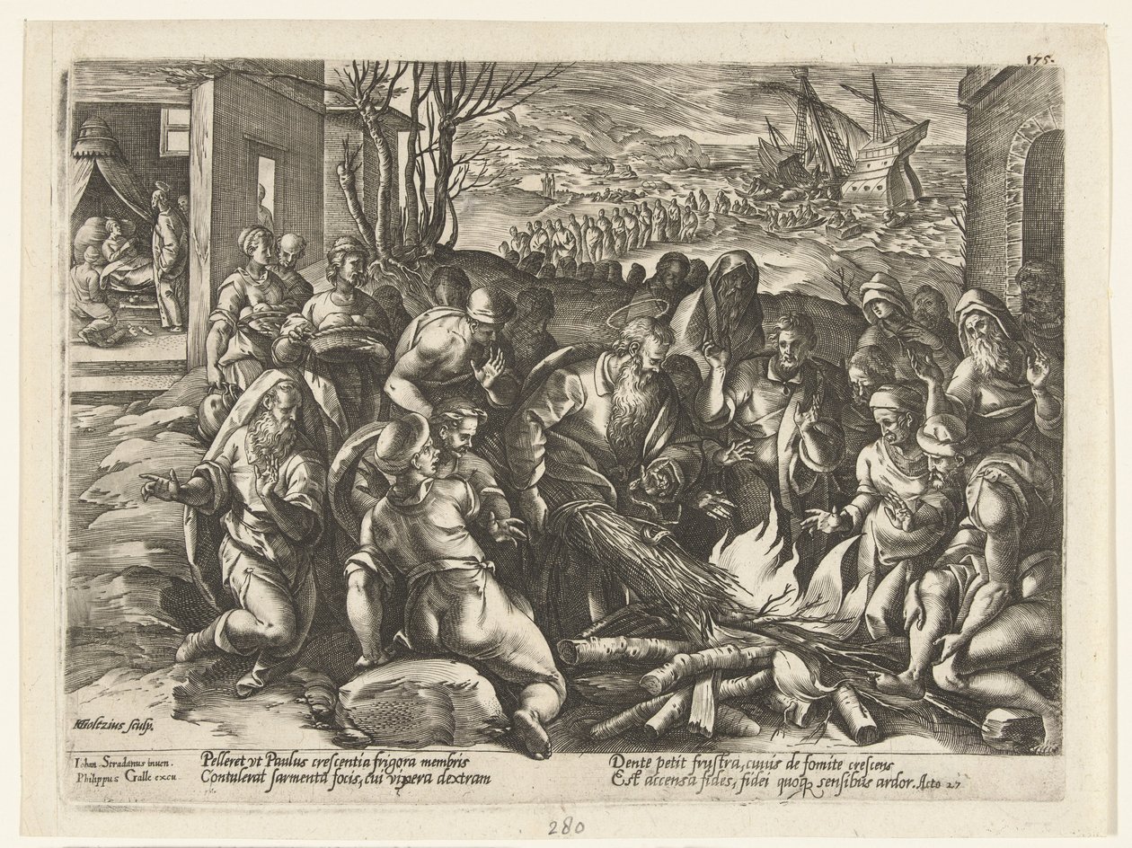 Pault a kezébe harapta egy vipera Az apostolok története (sorozat címe) alkotó: Hendrick Goltzius