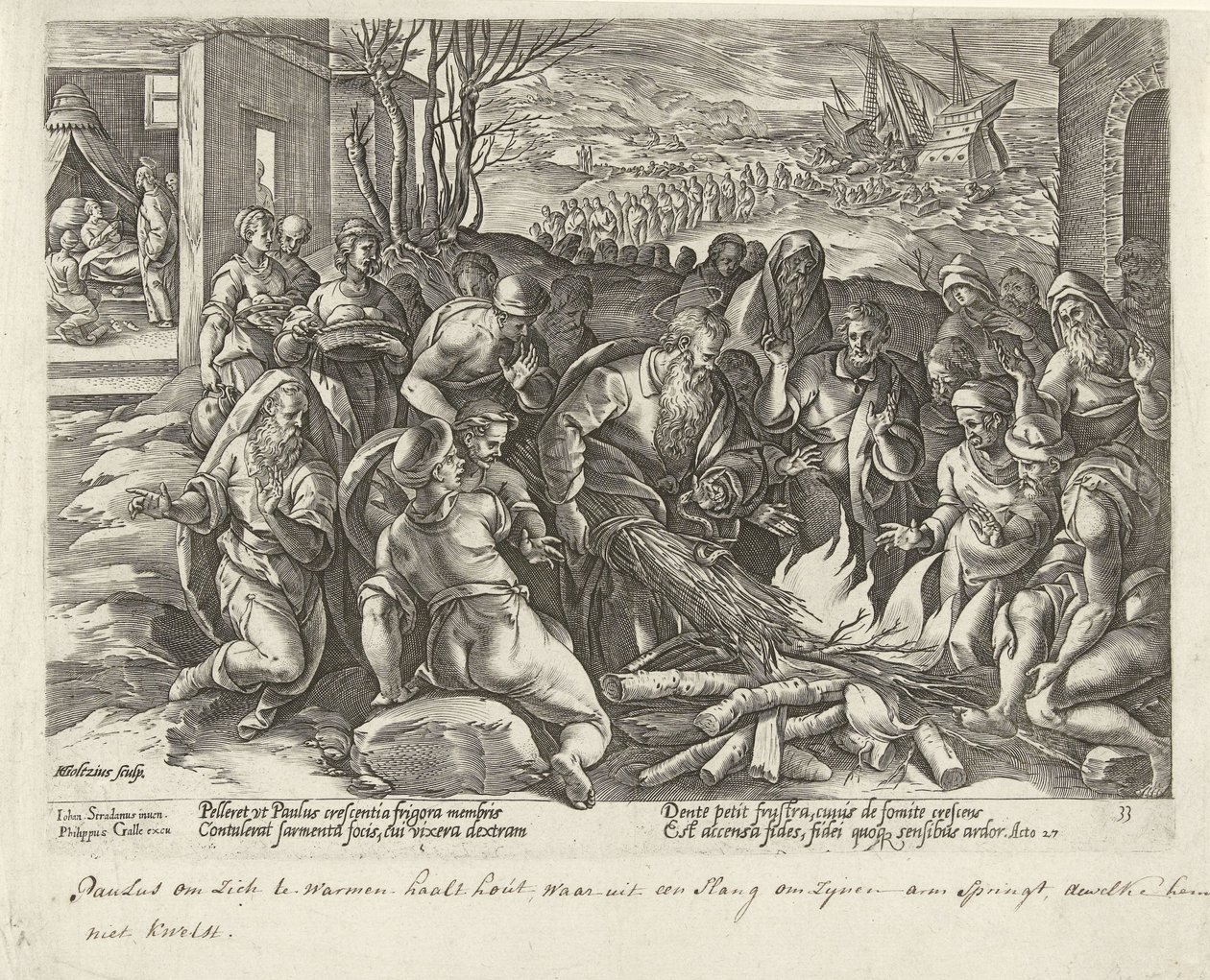 Pált megharapja egy vipera Máltán Az Apostolok Cselekedetei (sorozat címe) Acta Apostolorum (sorozat címe) alkotó: Hendrick Goltzius