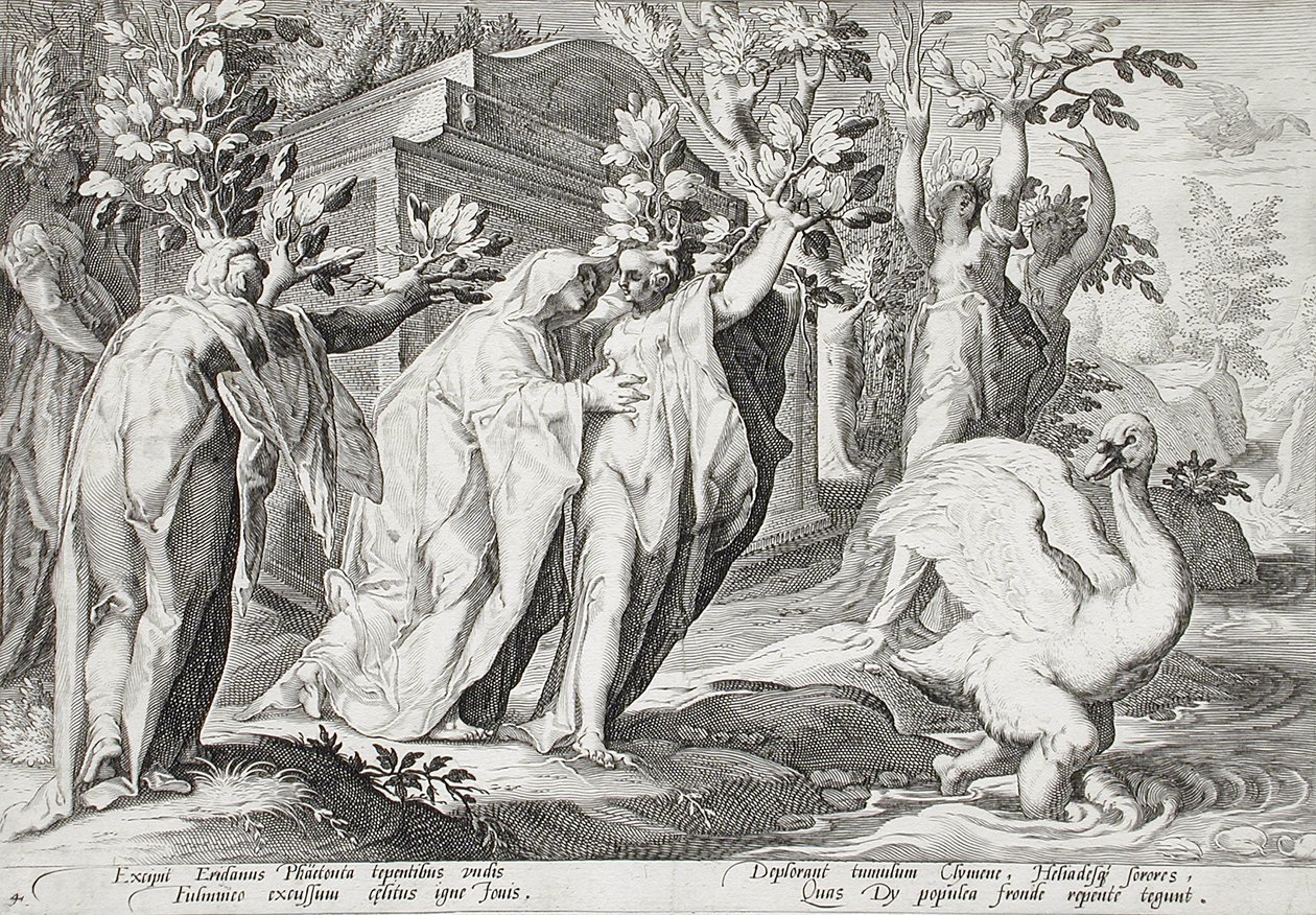 Phaethón nővérei nyárfákká, Cygnus pedig hattyúvá változva alkotó: Hendrick Goltzius