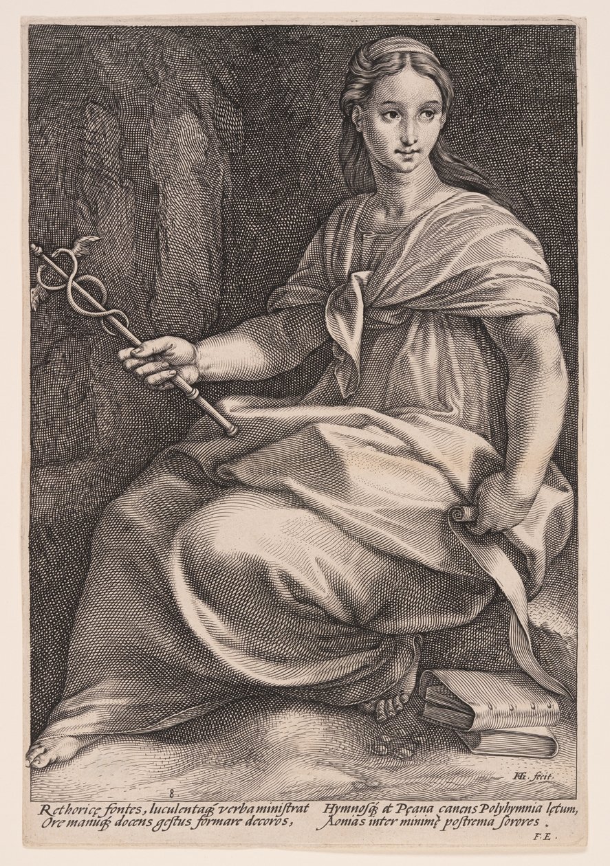 Polyhymnia, a kórusköltészet múzsája, A kilenc múzsából alkotó: Hendrick Goltzius