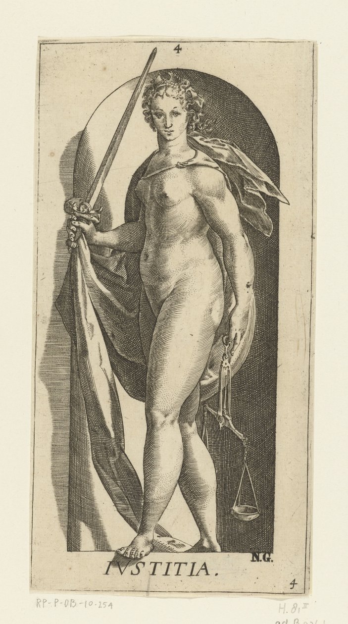 Igazságszolgáltatás Iustitia (cím a tárgyon) A hét erény (sorozat címe) alkotó: Hendrick Goltzius