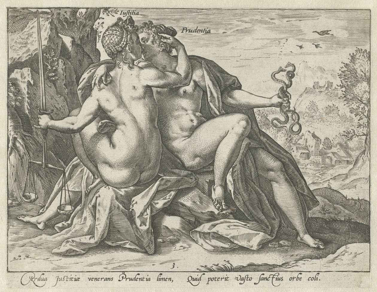 Igazságosság és körültekintés (Justitia / Prudentia) Az egyesült erények (sorozat címe) alkotó: Hendrick Goltzius