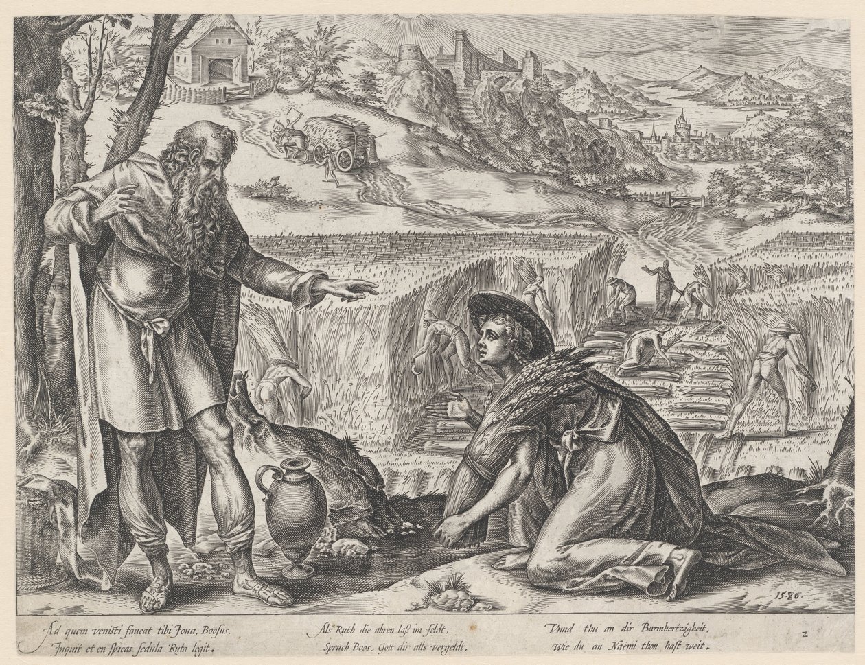 Ruth Boáz mezőjén gyűjtöget Ruth története (sorozat címe) alkotó: Hendrick Goltzius