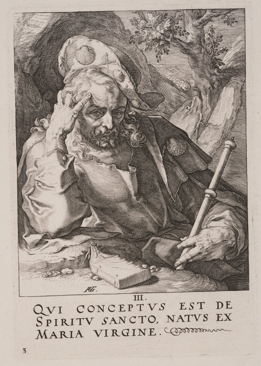 Nagy Szent Jakab, Krisztustól, az apostoloktól és Szent Páltól a Hitvallással együtt. alkotó: Hendrick Goltzius