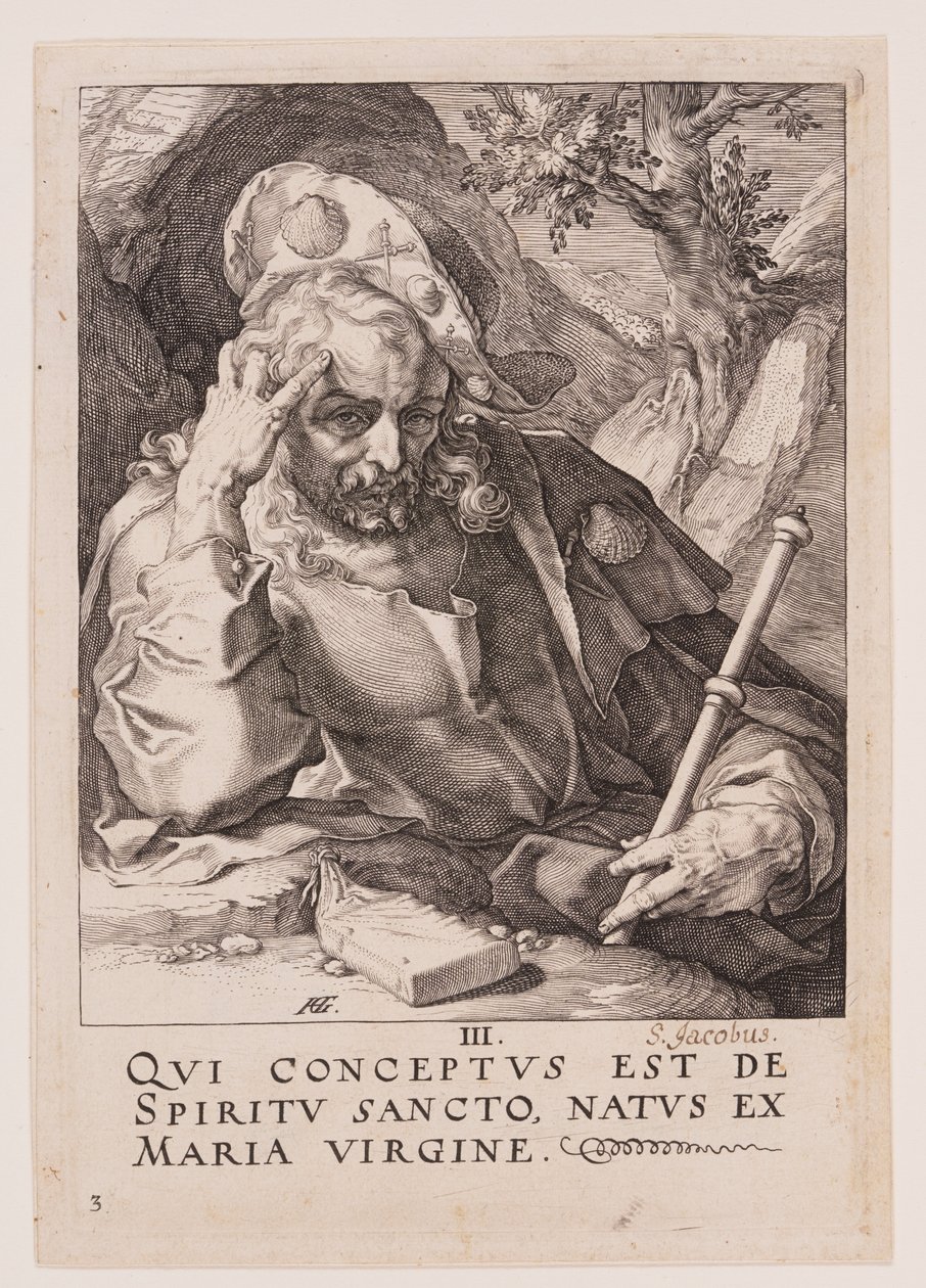 Nagy Szent Jakab, Krisztustól, az apostoloktól és Szent Páltól a Hitvallással együtt. alkotó: Hendrick Goltzius