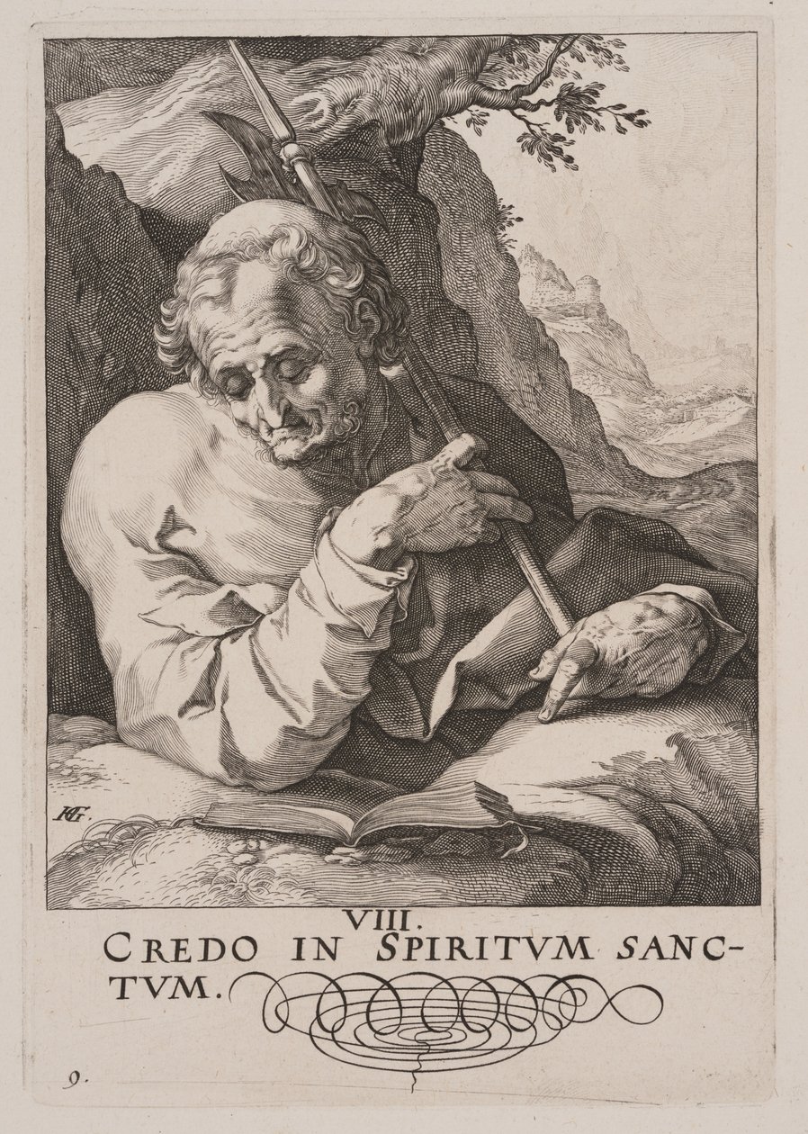 Szent Máté, Krisztusról, az apostolokról és Szent Pálról a Hitvallással együtt. alkotó: Hendrick Goltzius