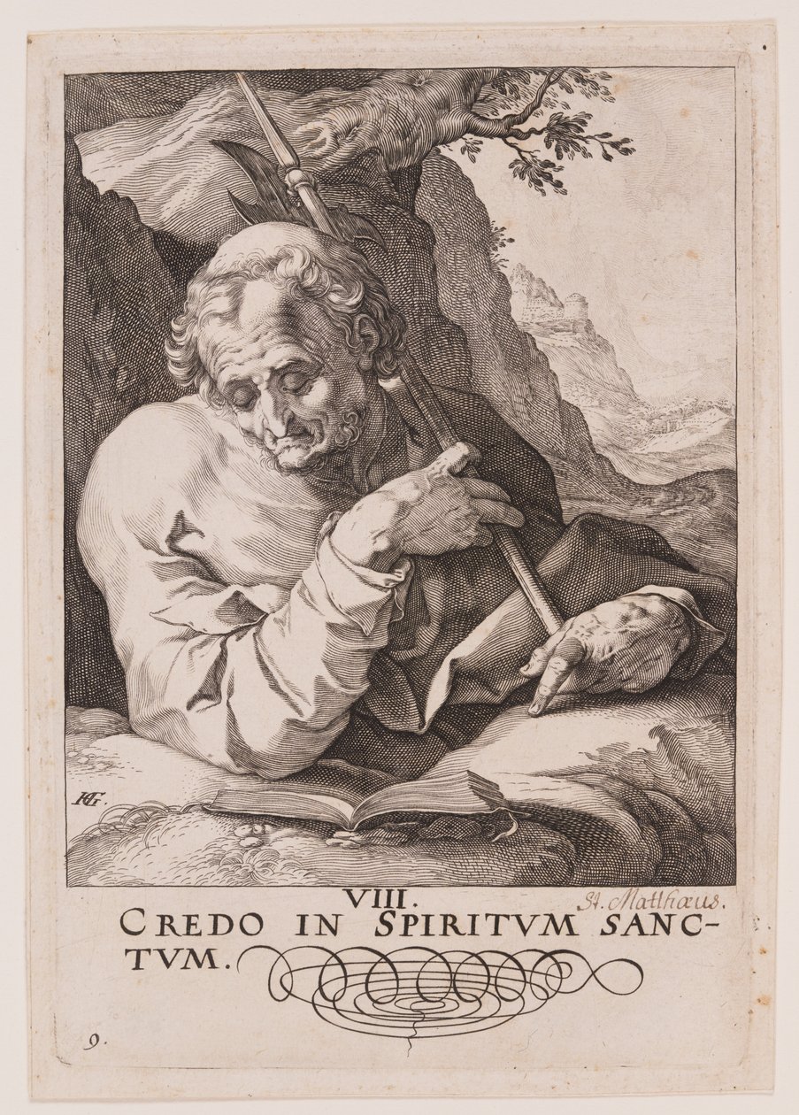 Szent Máté, Krisztusról, az apostolokról és Szent Pálról a Hitvallással együtt. alkotó: Hendrick Goltzius