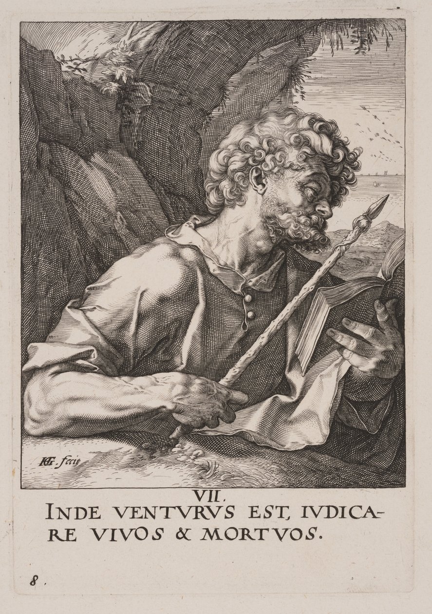Szent Tamás, Krisztusról, az apostolokról és Szent Pálról a hitvallással együtt. alkotó: Hendrick Goltzius