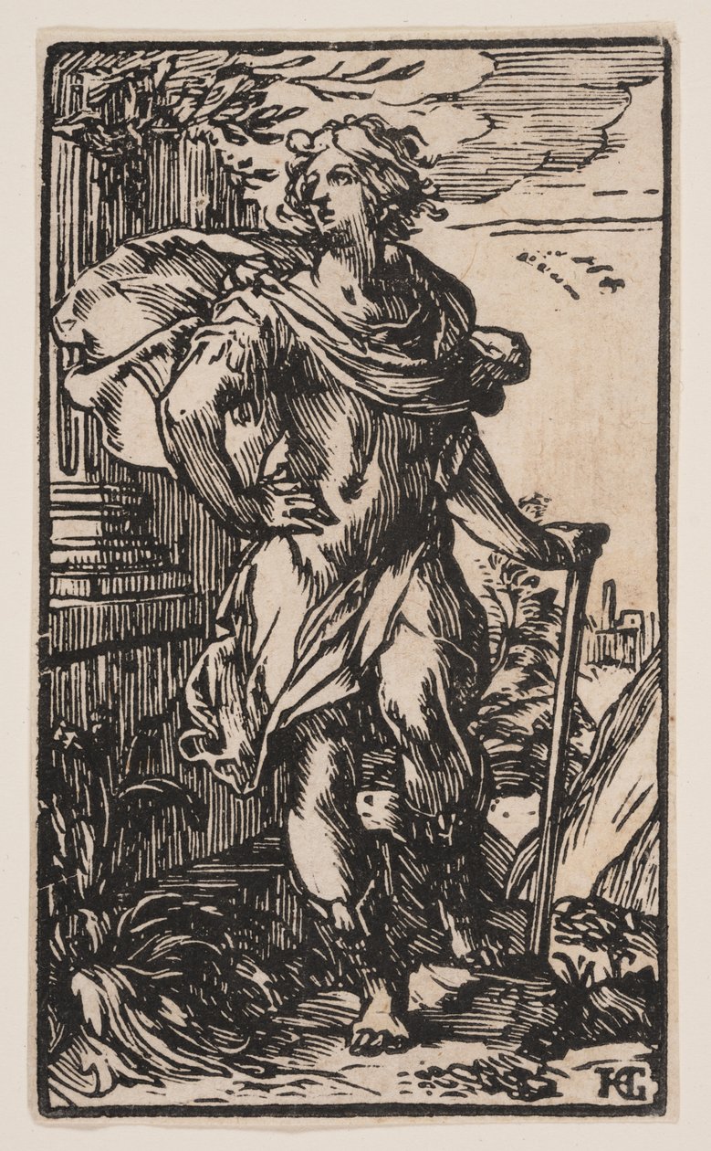 Álló fiatalember bottal alkotó: Hendrick Goltzius