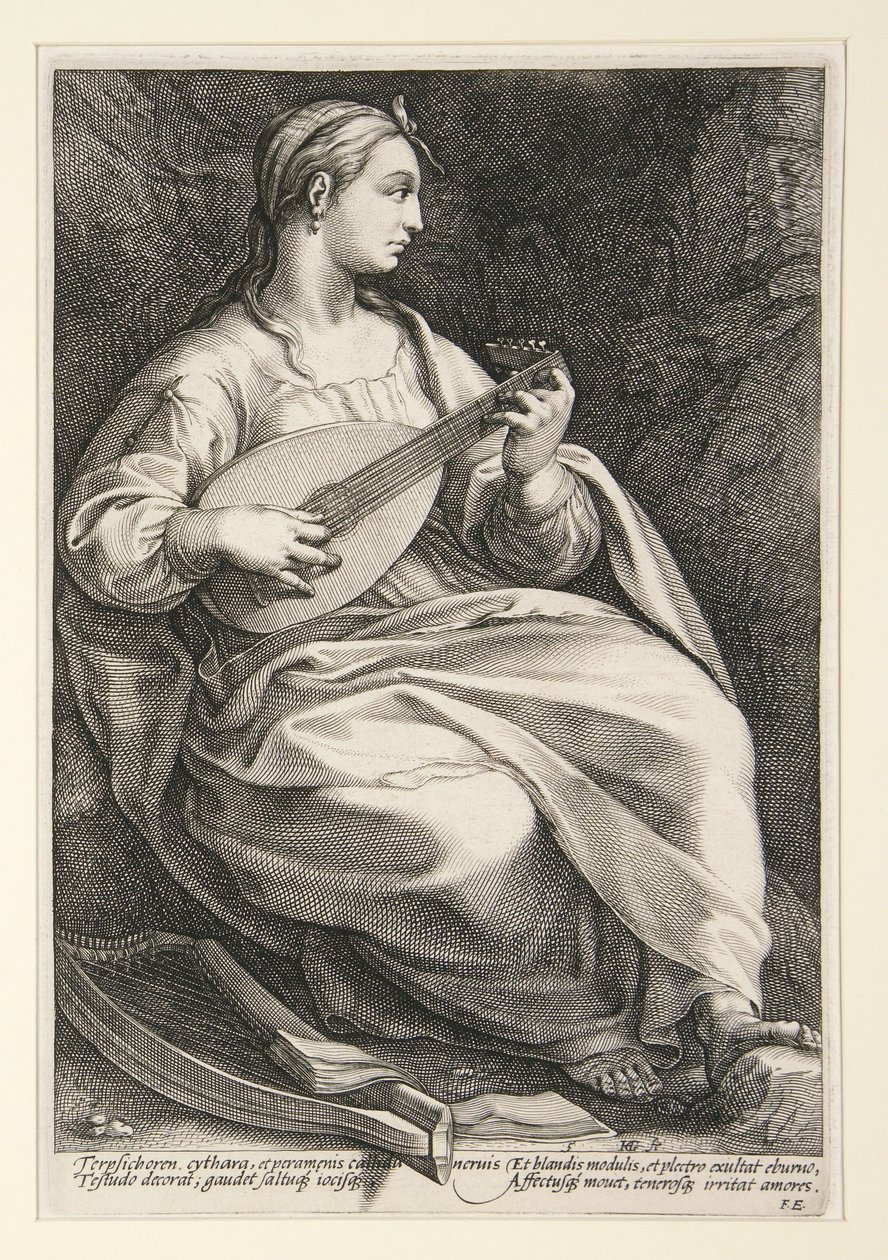 Terpsichore, az „A kilenc múzsa” című sorozat 5. táblája alkotó: Hendrick Goltzius