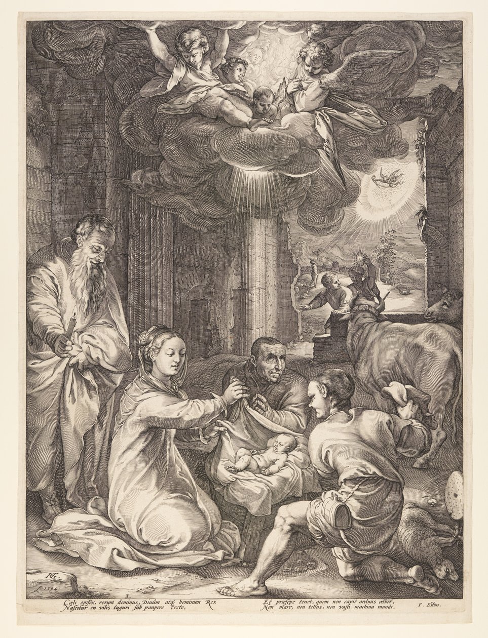 A pásztorok imádása, Krisztus születése és korai élete című könyvből alkotó: Hendrick Goltzius