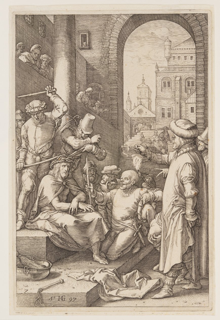 A tövissel való megkoronázás, a Passióból alkotó: Hendrick Goltzius