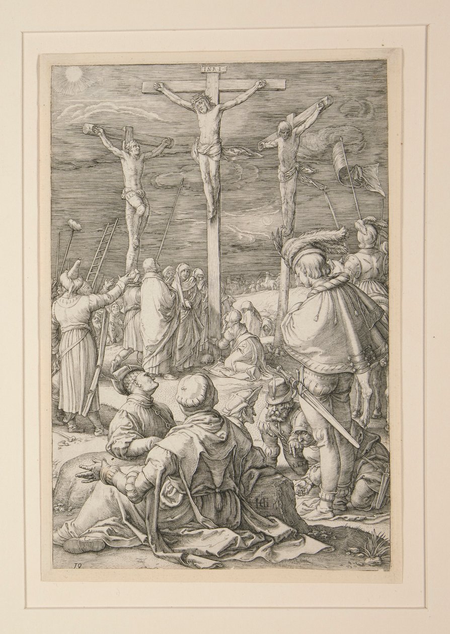 A keresztre feszítés (Krisztus a kereszten), a Passióból, 10. 12 metszetből álló sorozatban alkotó: Hendrick Goltzius