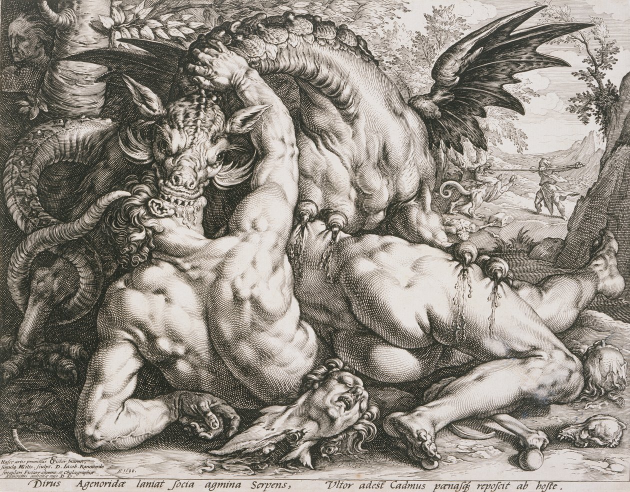 A sárkány felfalja Kadmosz társait alkotó: Hendrick Goltzius