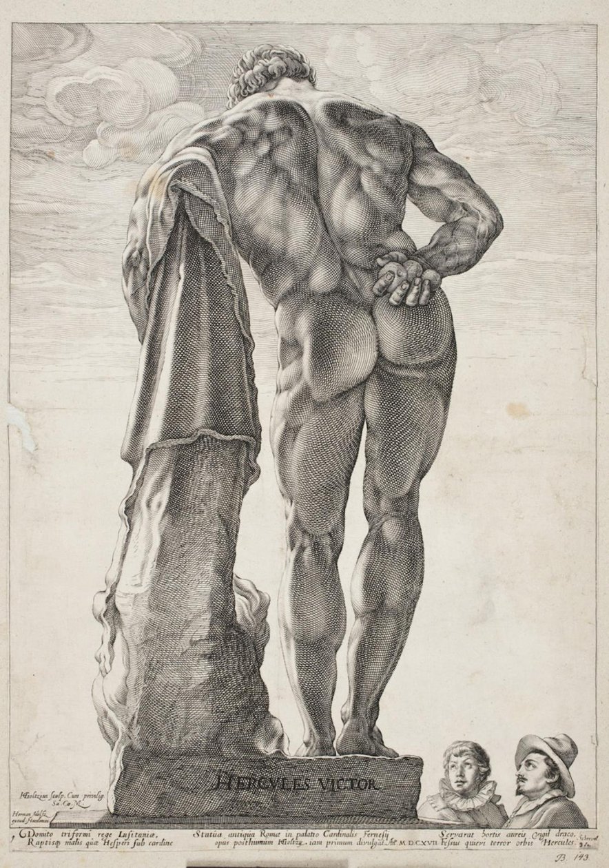 The Farnese Hercules   1273050   hu       hungarian Successfully Translated  Original: Add 15269 f.178v Cavalry setting light to buildings with flaming torches; a nun protecting her abbey from a soldier, c.1380 Translat: Add 15269 f.178v Cavalry setting li alkotó: Hendrick Goltzius