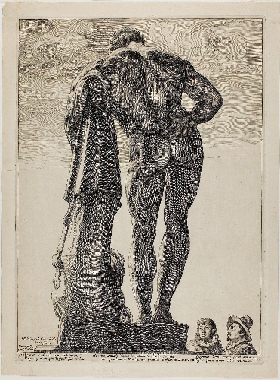 Farnézi Herkules, első tábla a Három híres antik szoborból alkotó: Hendrick Goltzius
