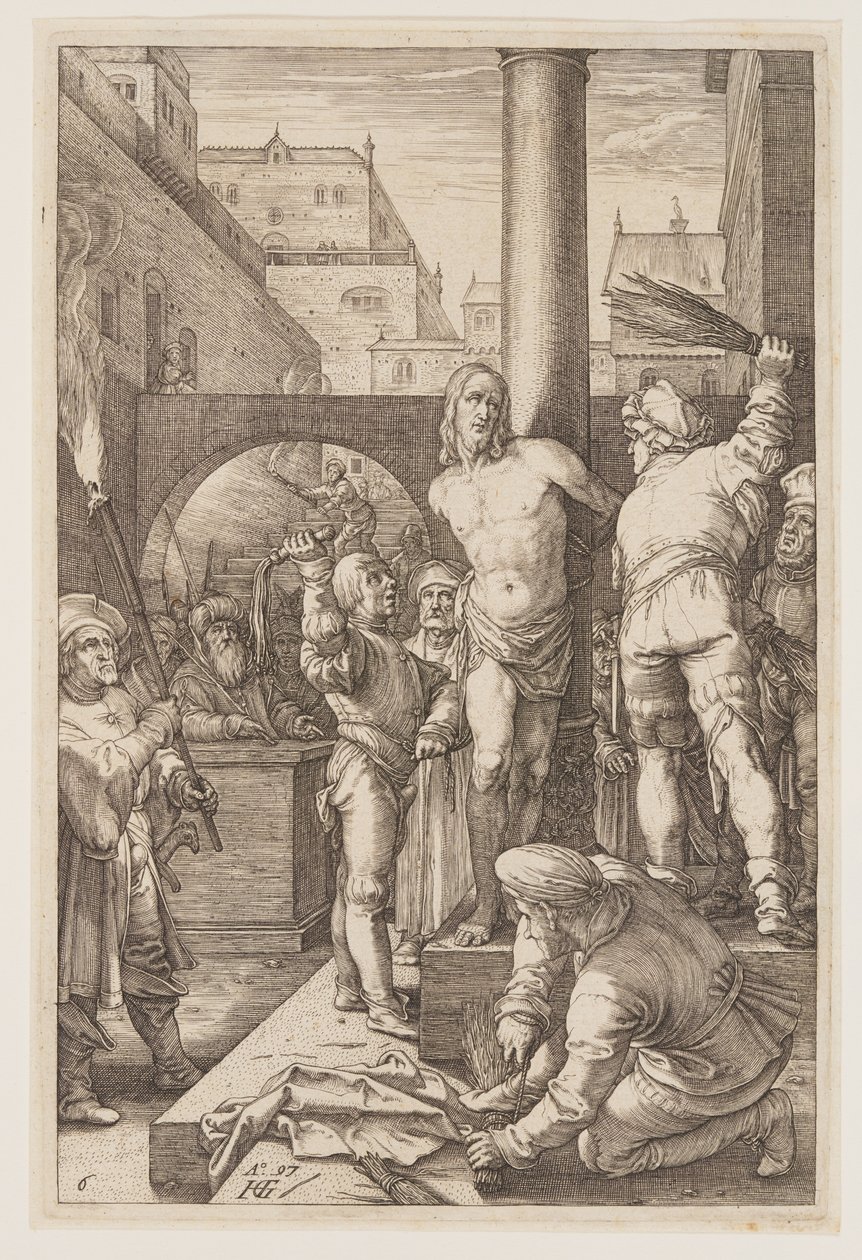 A megostorozás, a Passióból alkotó: Hendrick Goltzius