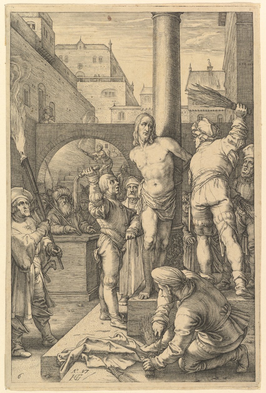A korbácsolás, „Krisztus szenvedése” című műből alkotó: Hendrick Goltzius