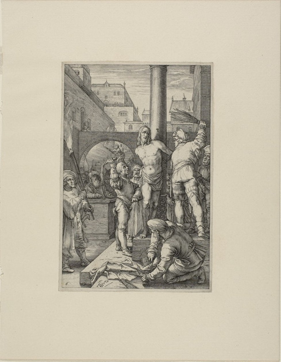 A korbácsolás, hatodik tábla Krisztus szenvedéséből alkotó: Hendrick Goltzius