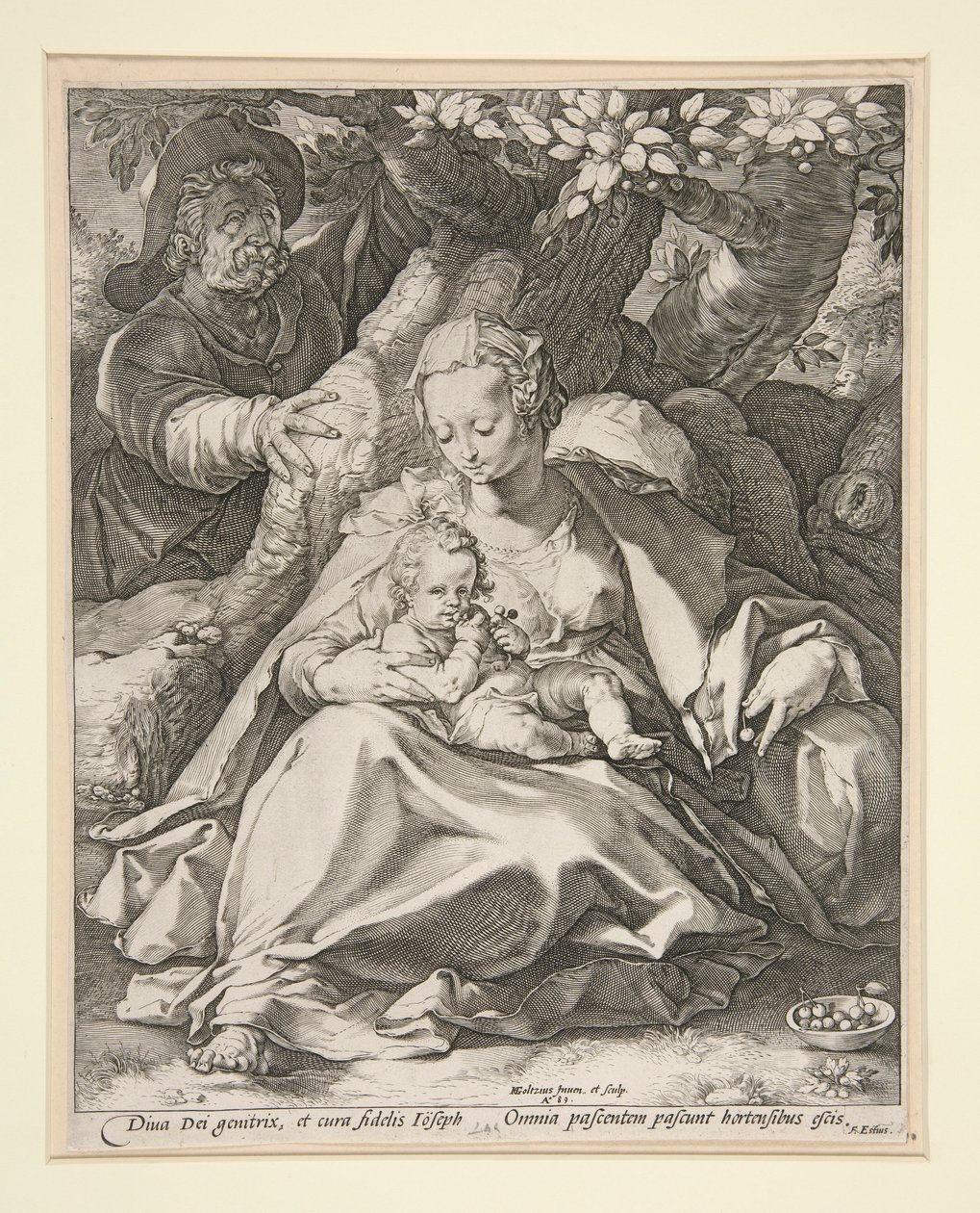 A Szent Család a cseresznyefa alatt/ Pihenjen az Egyiptomba tartó repülésen a cseresznyefa alatt alkotó: Hendrick Goltzius