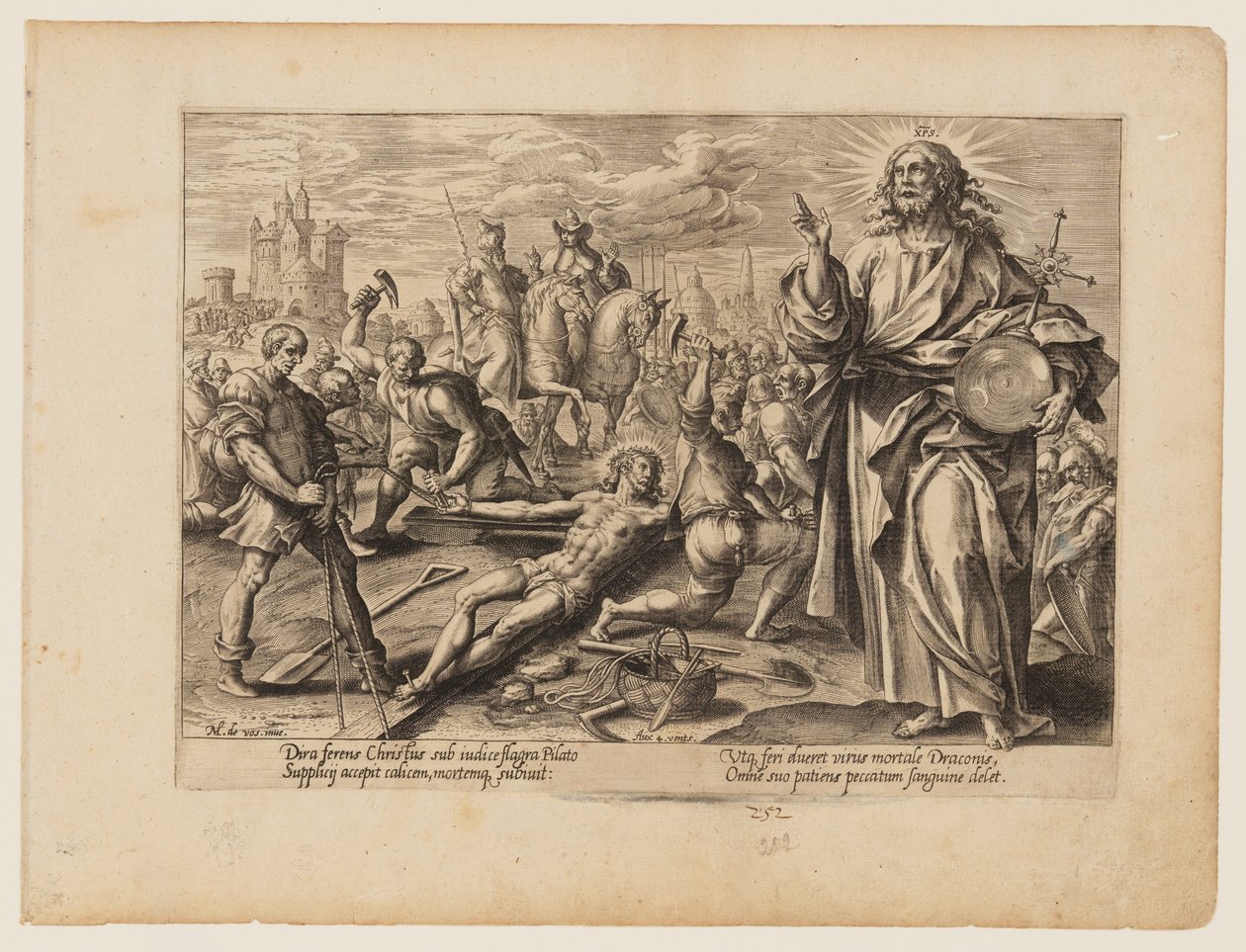 Krisztus mártíromsága, a Krisztus és az apostolok mártíromsága című könyvből. alkotó: Hendrick Goltzius
