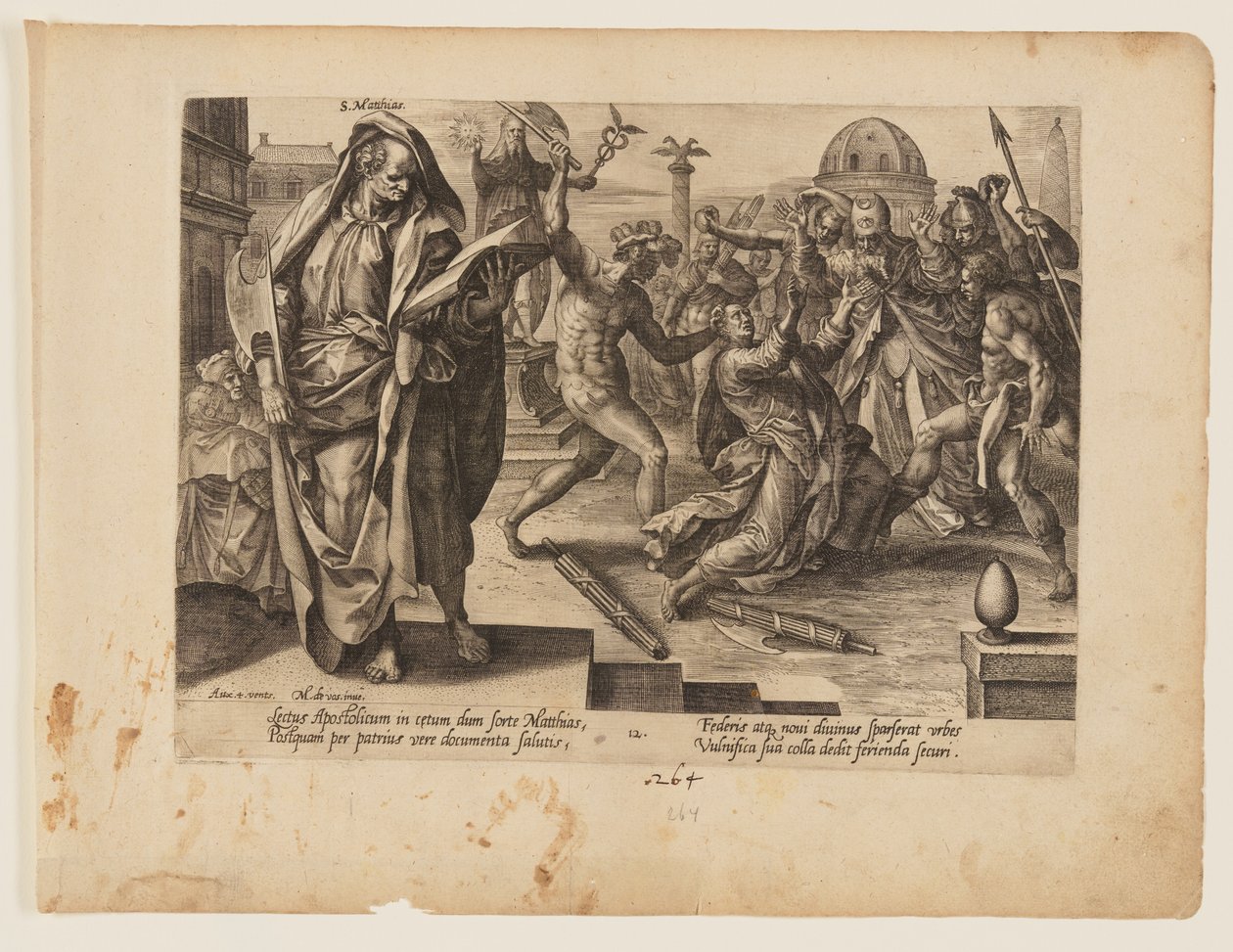 Szent Mátyás mártíromsága, A Krisztus és az apostolok mártíromsága című könyvből. alkotó: Hendrick Goltzius
