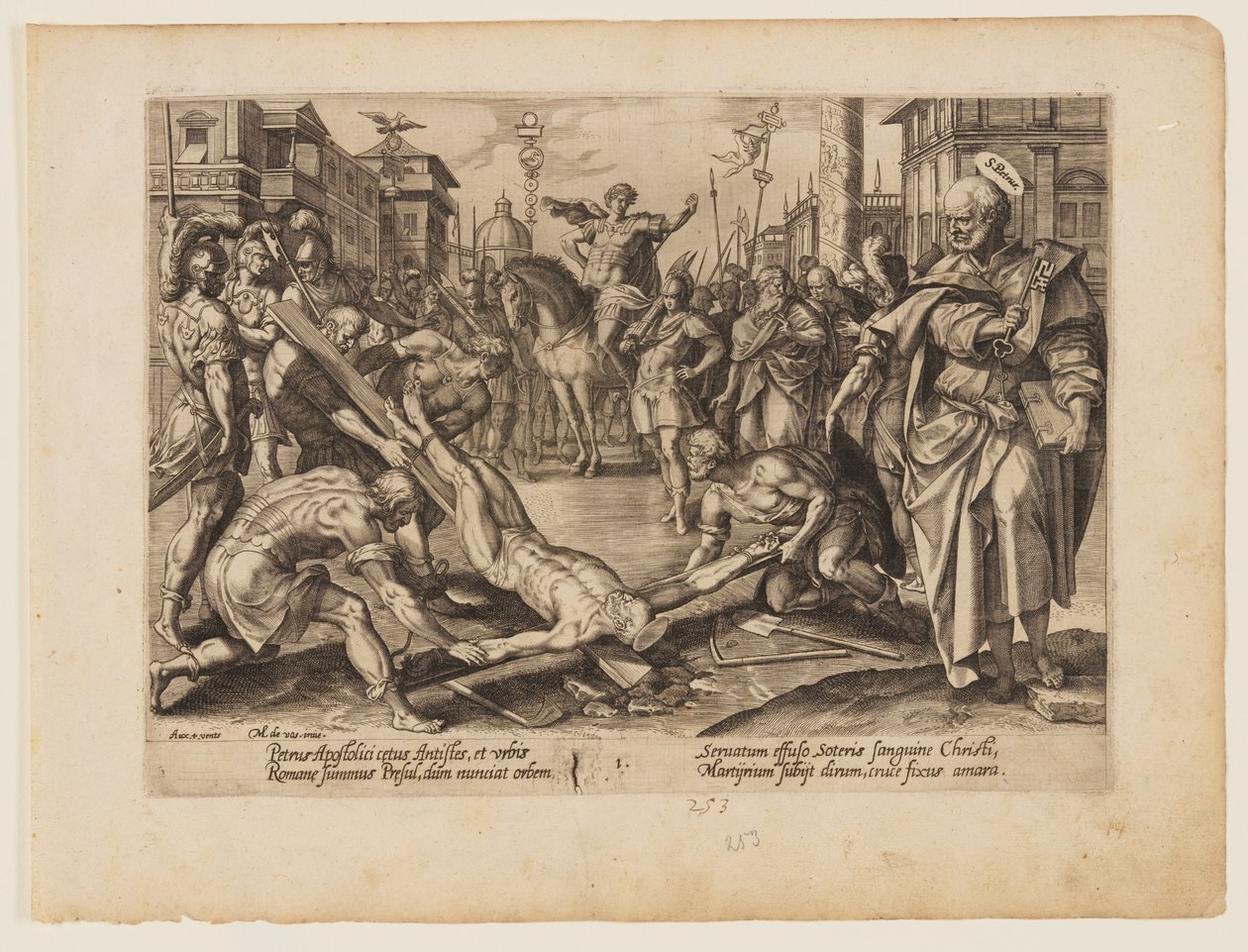 Szent Péter mártíromsága, a Krisztus és az apostolok mártíromsága című könyvből. alkotó: Hendrick Goltzius