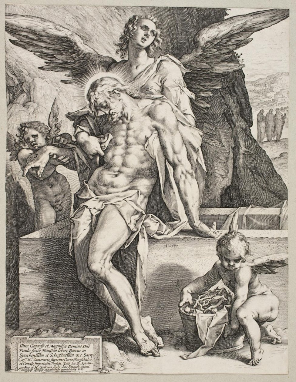 Krisztus teste egy angyal által támogatott alkotó: Hendrick Goltzius