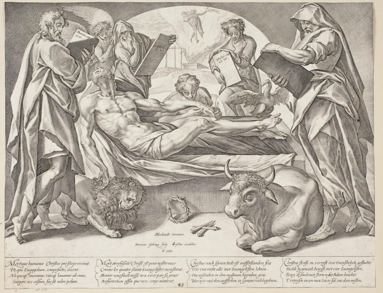 A halott Krisztus és a négy evangélista alkotó: Hendrick Goltzius