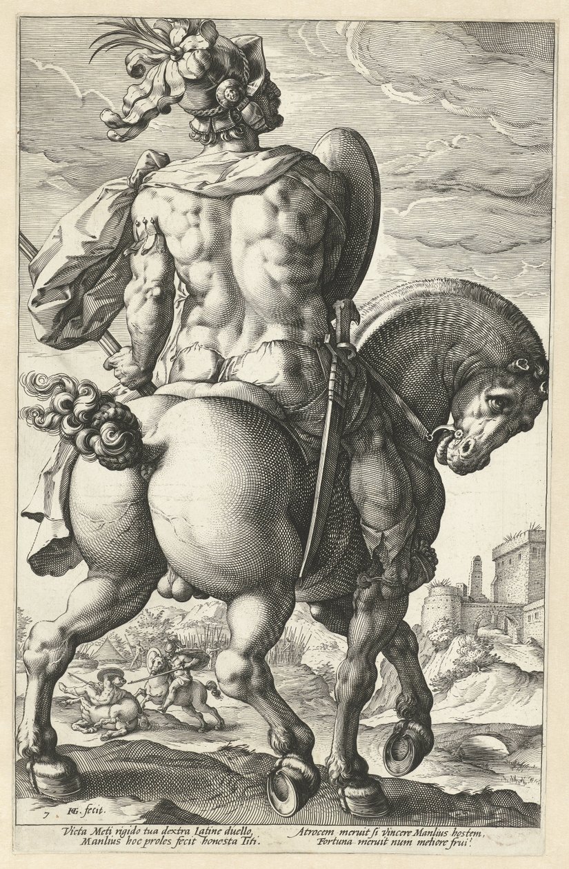 Titus Manlius A római hősök (sorozat címe) alkotó: Hendrick Goltzius