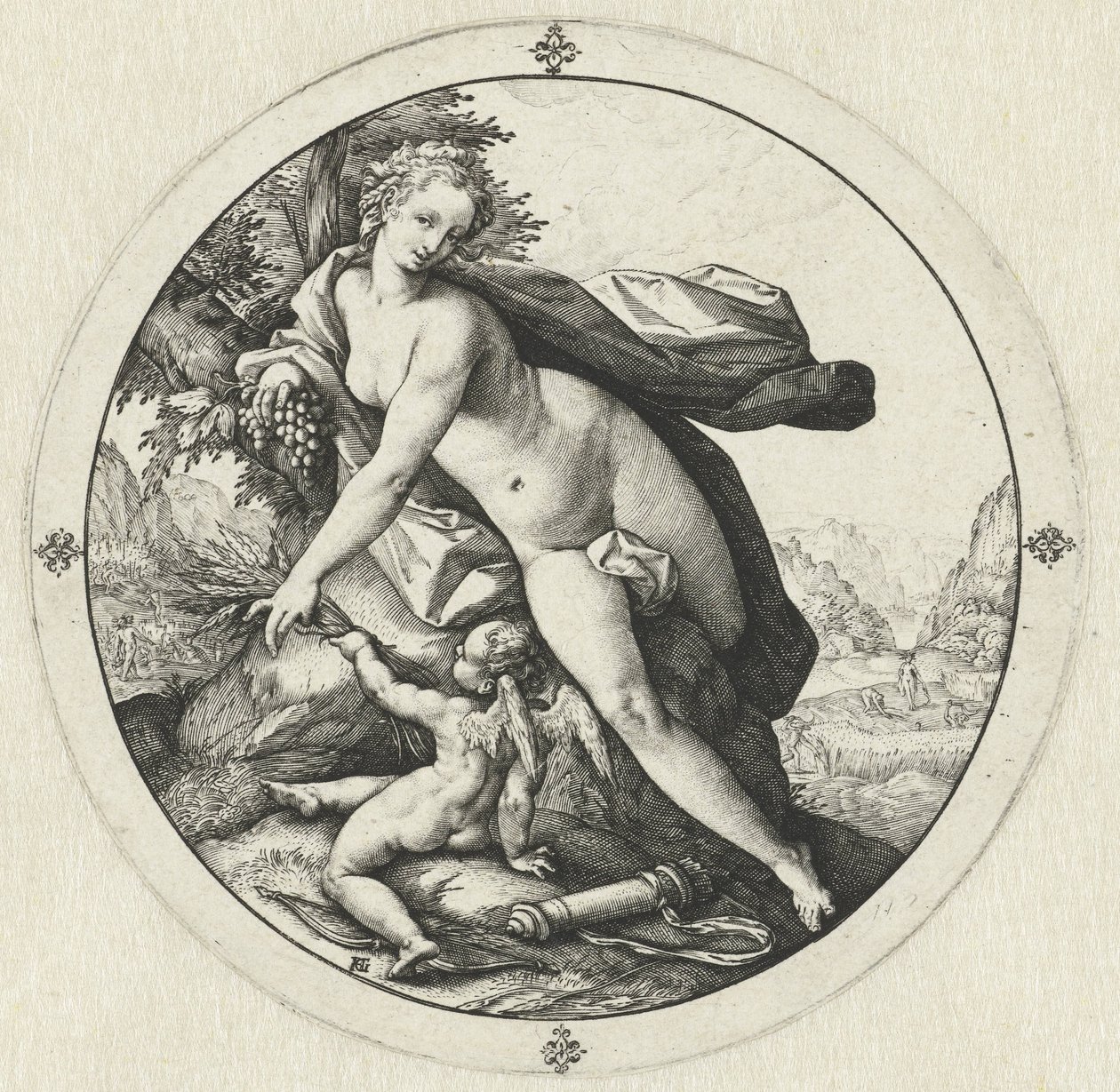 Vénusz és Ámor A Vénusz megfagy Ceres és Bacchus nélkül (cím a tárgyon) alkotó: Hendrick Goltzius