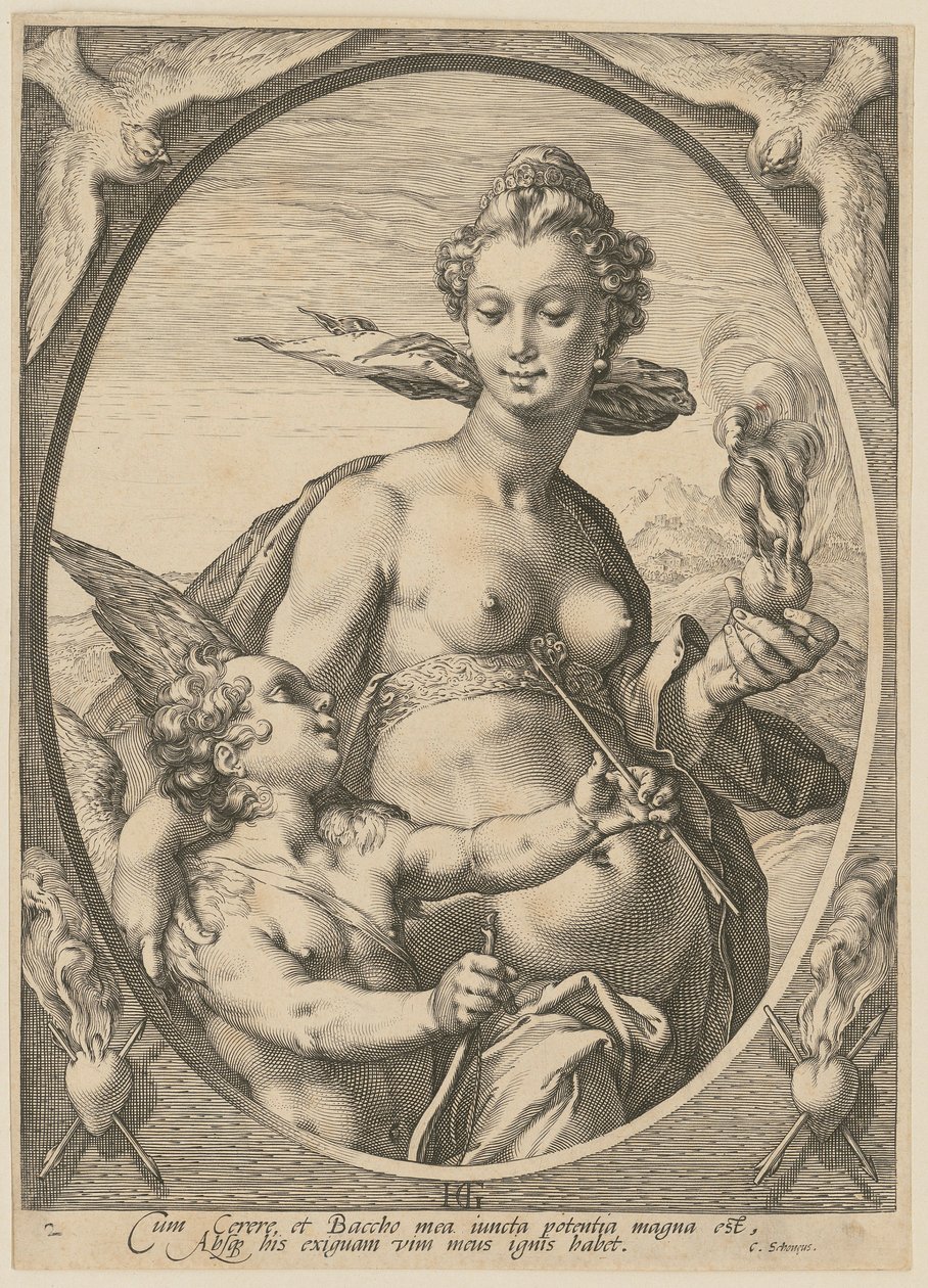 Vénusz és Ámor, a „Bacchus, Vénusz és Ceres” sorozat 2. lapja alkotó: Hendrick Goltzius
