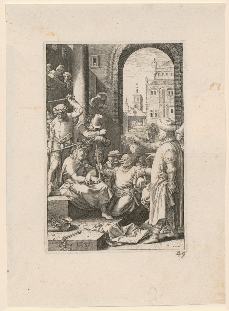 Krisztus megcsúfolása, a „Passió” sorozat 7. lapja alkotó: Hendrick Goltzius