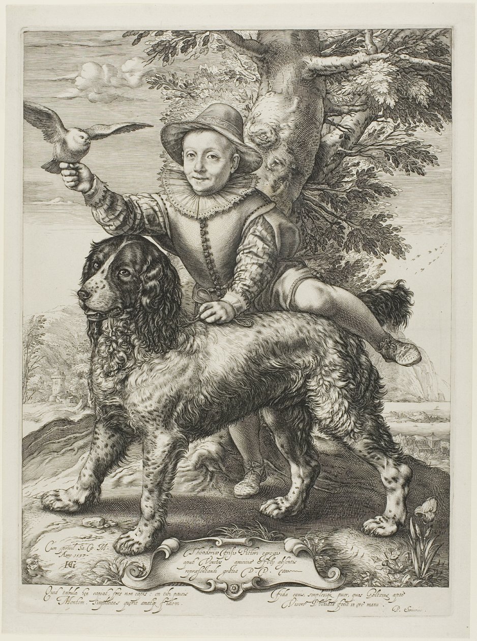 Vries, Frederik de Vries (meghalt 1613) Dirck de Vries festő fia, Goltzius tanítványa, Goltzius kutyájával. alkotó: Hendrick Goltzius