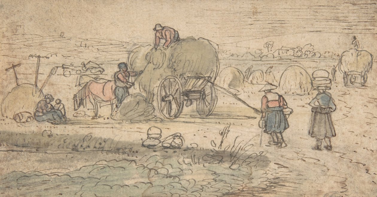 Parasztok szénát rakodva, kb. 1620-as évek. alkotó: Hendrick. Hendrick Avercamp,Avercamp