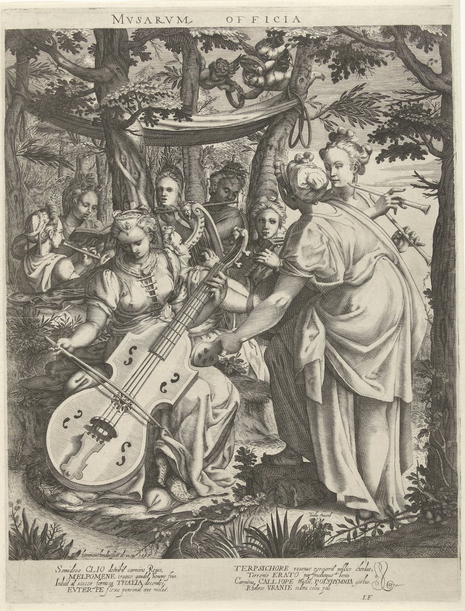 Concert van de muzen op de Parnassus A múzsák irodái (cím a tárgyon) alkotó: Hendrick Hondius (I)