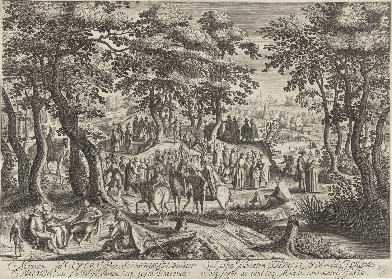Keresztelő János prédikál a tömegnek alkotó: Hendrick Hondius (I)