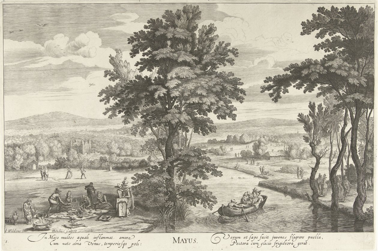 május, társasággal egy tájban Mayus (cím a tárgyon) A tizenkét hónap (sorozat címe) alkotó: Hendrick Hondius (I)