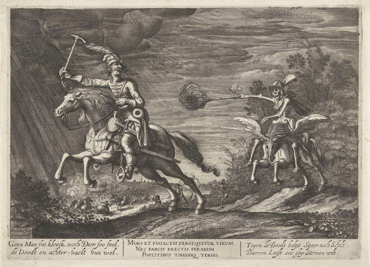 Lovas és a halál No Man soo kloeck, sem Animal olyan gyors, a Kills és jól megtalálja őket (cím a tárgyon) alkotó: Hendrick Hondius (I)