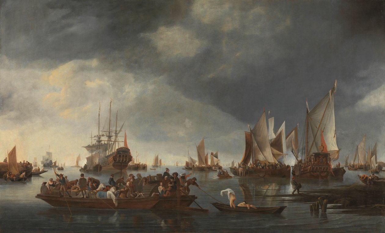 Kikötő vitorlással és komppal alkotó: Hendrick Jacobsz. Dubbels