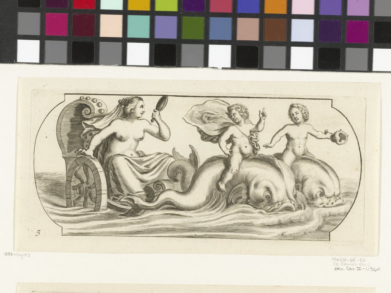 Amfitrit egy szekéren Tengeri istenek és istennők Nouveau Livre des Dieux et Deeßes De la Marine Bouckje (sorozat címe) alkotó: Hendrick de Keyser (I)