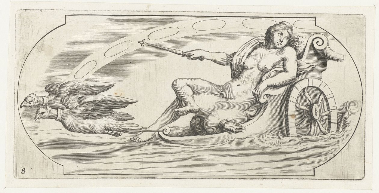 Aurora egy szekéren Tengeri istenek és istennők Nouveau Livre des Dieux et Deeßes De la Marine Bouckje (sorozat címe) alkotó: Hendrick de Keyser (I)
