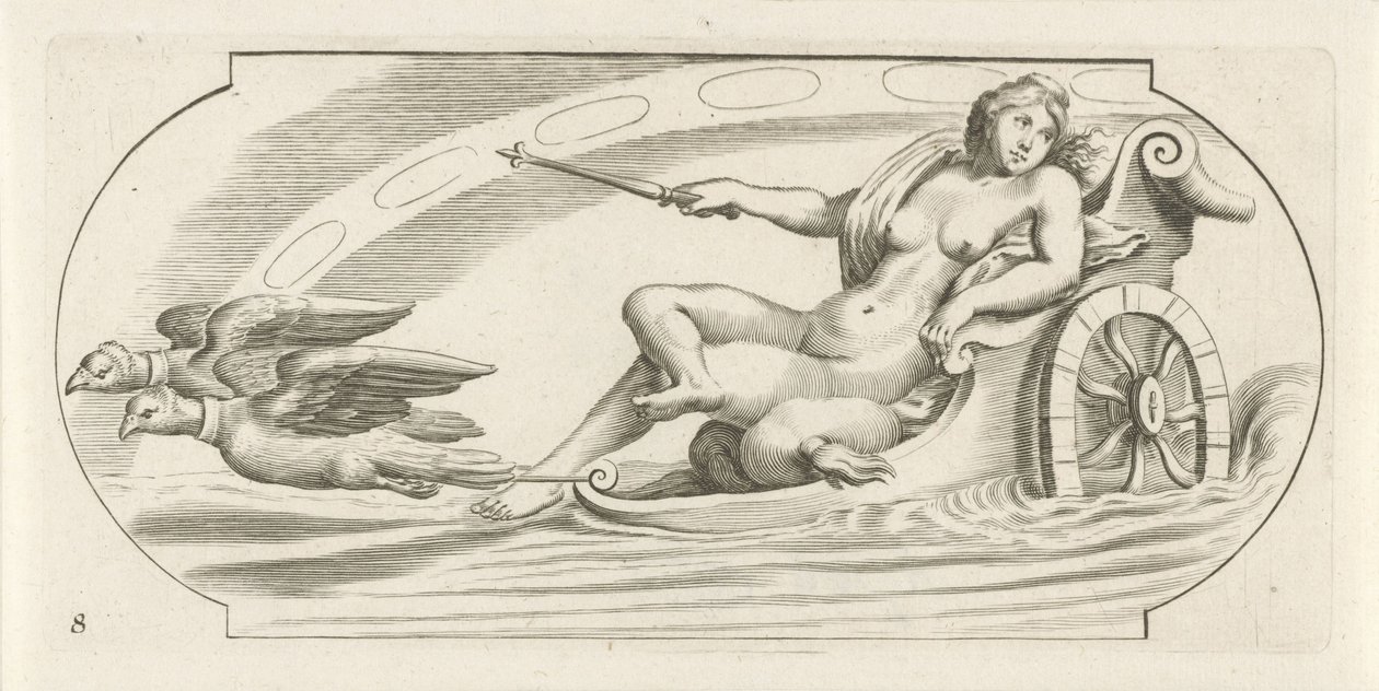 Aurora egy szekéren Tengeri istenek és istennők Nouveau Livre des Dieux et Deeßes De la Marine Bouckje (sorozat címe) alkotó: Hendrick de Keyser (I)