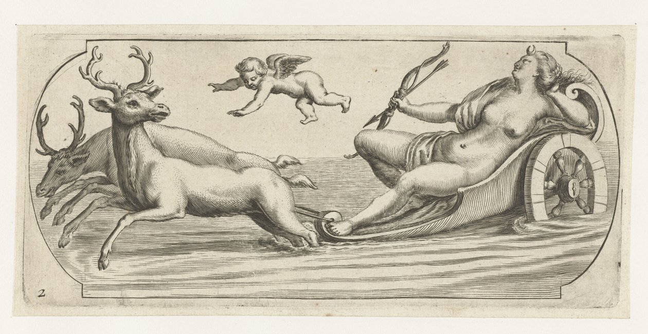 Diana íjjal és nyíllal Tengeri istenek és istennők Nouveau Livre des Dieux et Deeßes De la Marine Bouckje (sorozat címe) alkotó: Hendrick de Keyser (I)