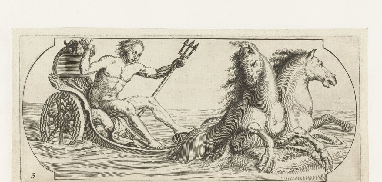 Neptunusz szekéren Tengeri istenek és istennők Nouveau Livre des Dieux et Deeßes De la Marine Bouckje (sorozat címe) alkotó: Hendrick de Keyser (I)