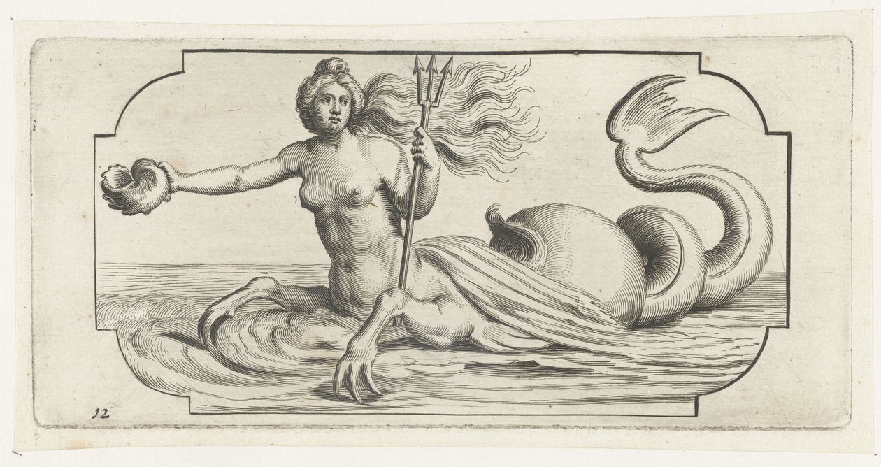 Női alak a Neptunusz háromágával Tengeri istenek és istennők Nouveau Livre des Dieux et Deeßes De la Marine Bouckje (sorozat címe) alkotó: Hendrick de Keyser (I)