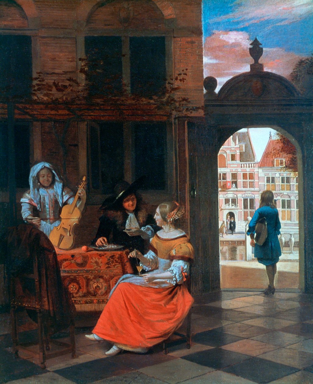 „Zenés buli az udvaron”, 1677 alkotó: Hendrick de Keyser